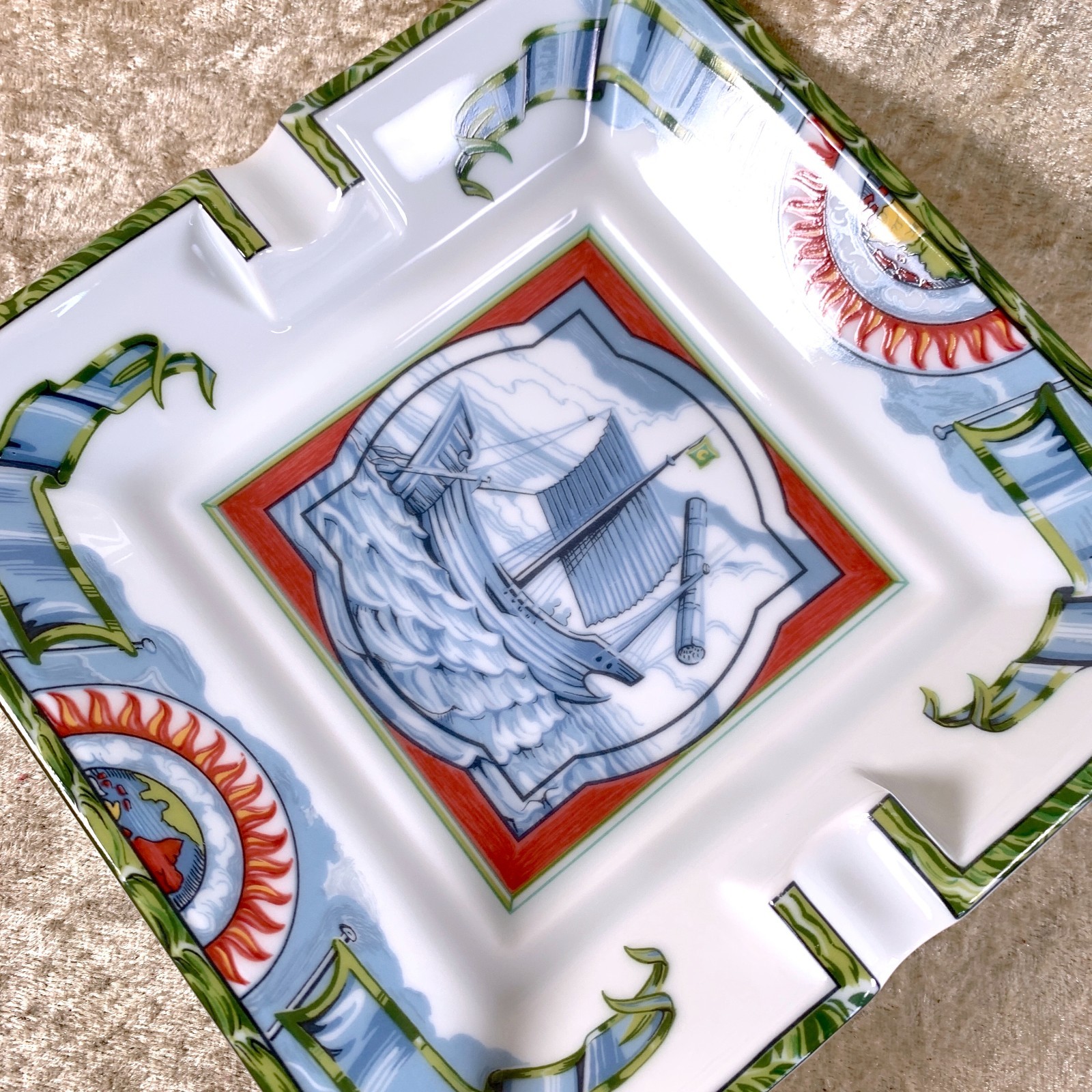 Hermes Paris Cigar Ashtray Change Tray Patchwork Porcelain Tableware with Case