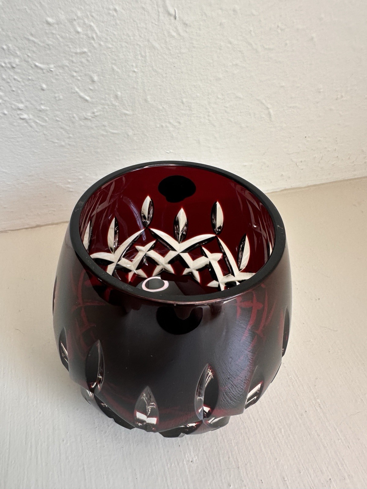 Waterford Lismore Ruby Red Cut-to-Clear Crystal Candle Votive 3.5″
