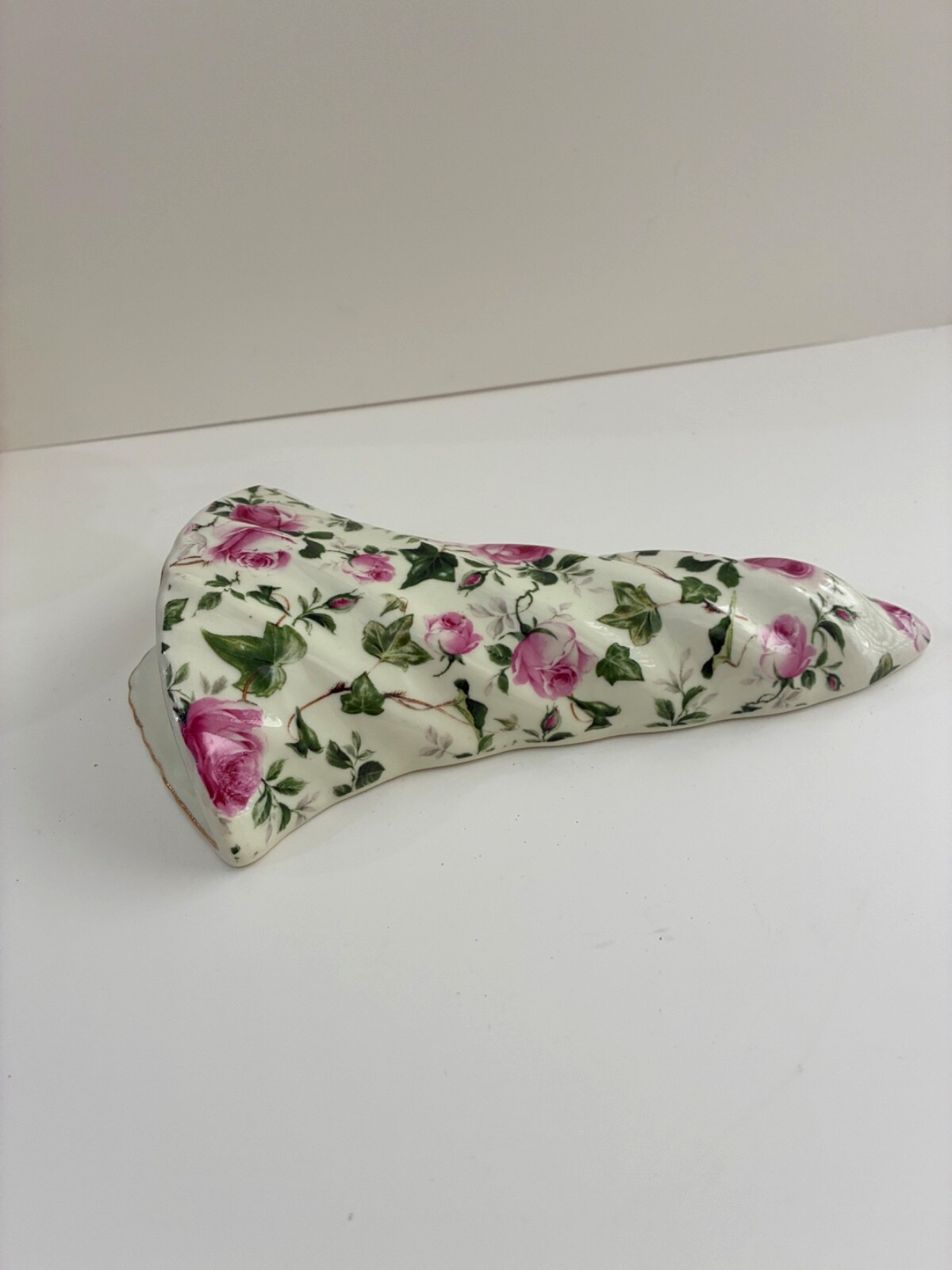 Vintage Pink Rose Floral Ceramic Wall Pocket French Country Style