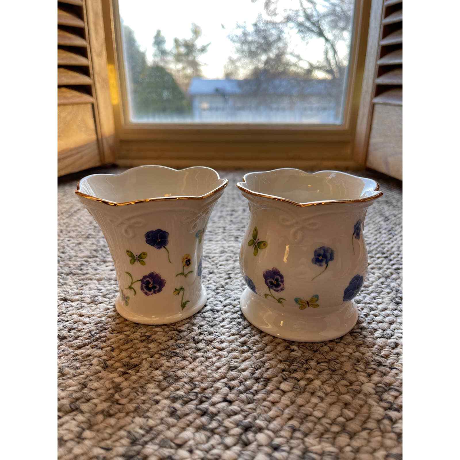 Vintage Lenox Floral Butterfly Mini Vases Bone China Set of Two No Chips/Cracks