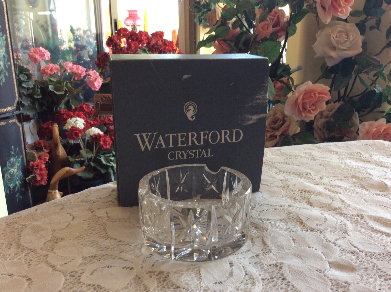 NIB Waterford Crystal Ashtray – Star Base Gaelic Script Mark 3 1/2″ In Diameter