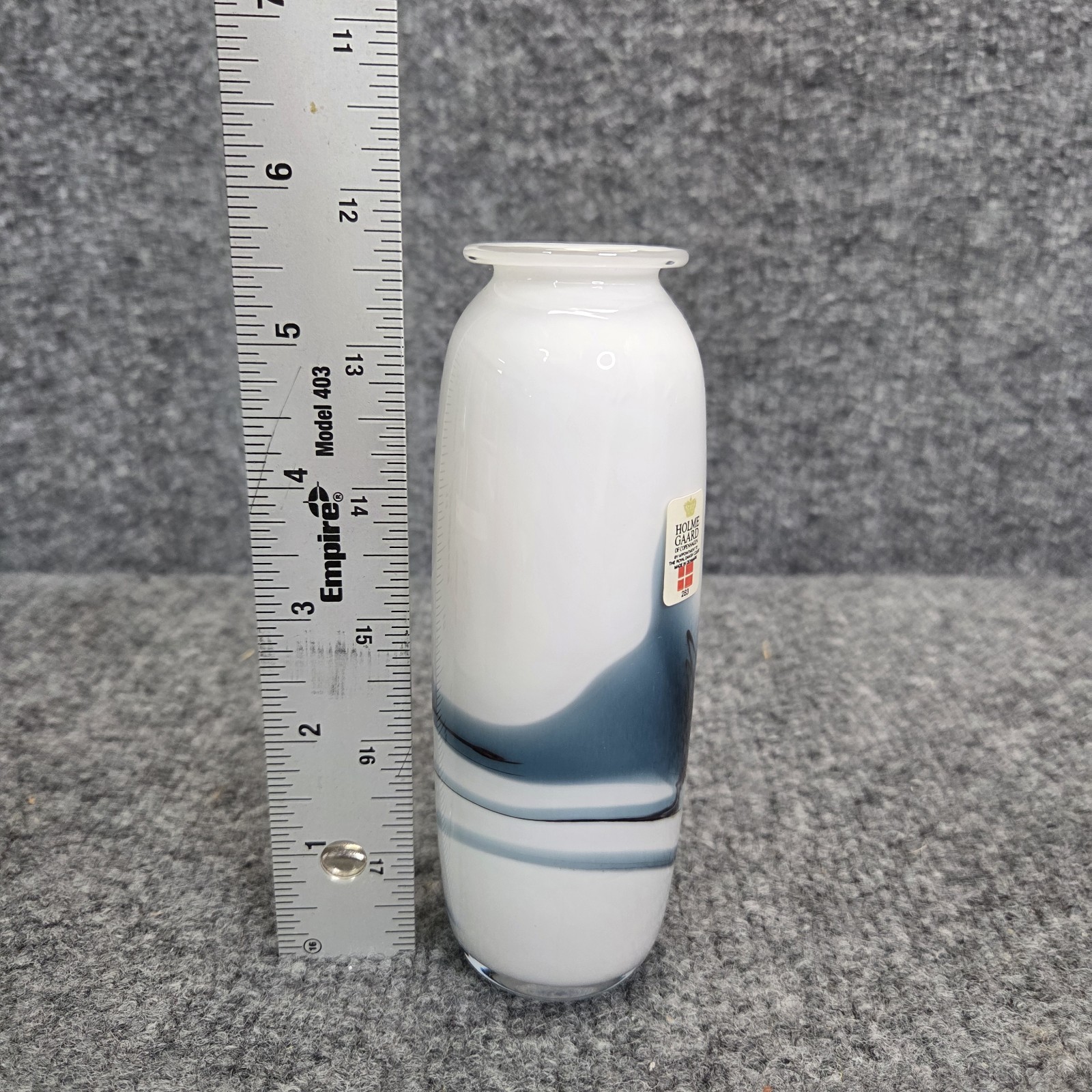 Holmegaard Michael Bang Atlantis White Opaque Blue Art Glass Vase 5.75″ Denmark