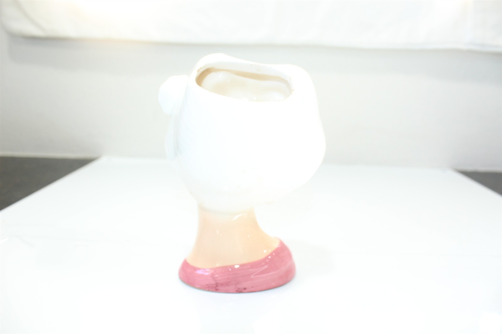 Vintage Relpo Head Vase Blonde Hair Woman Wearing White Hat With Pink Flower