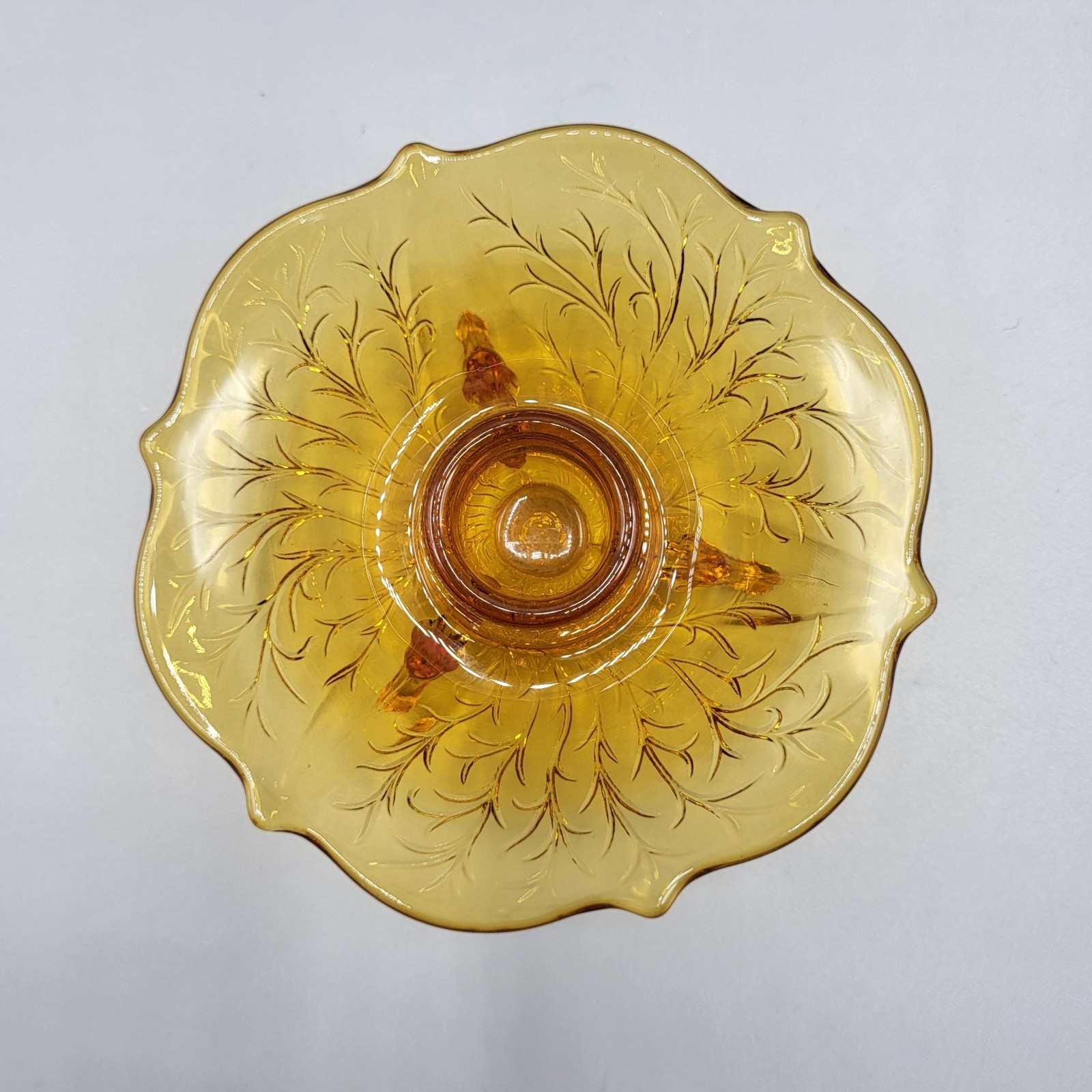 Vtg Fostoria Amber Glass Floral Footed Candle Holder Home Table Decor