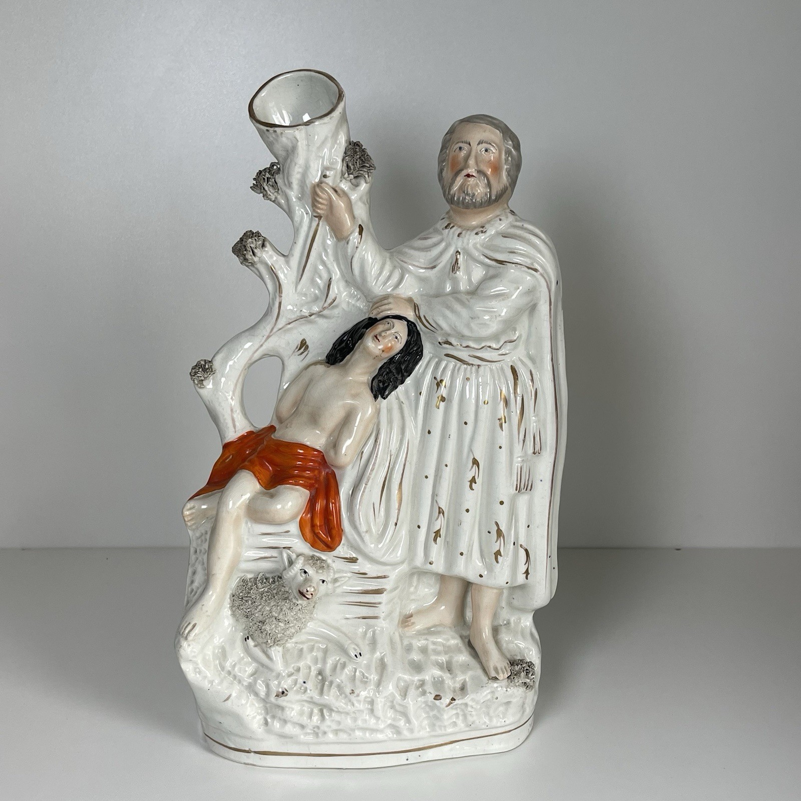 Antique Staffordshire Abraham & Isaac Spill Vase Flatback 12.75” c1860 Biblical