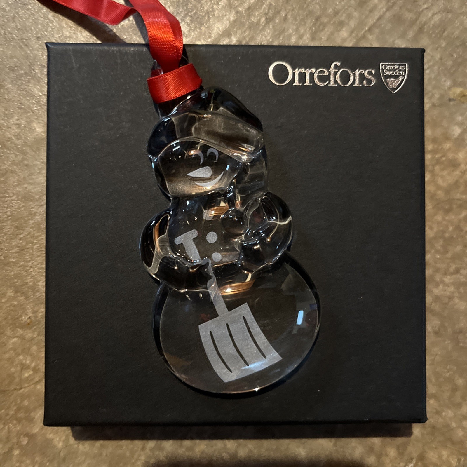 Orrefors Sweden Santa Snowman No. 2 in Series Glass Ornament Original Box