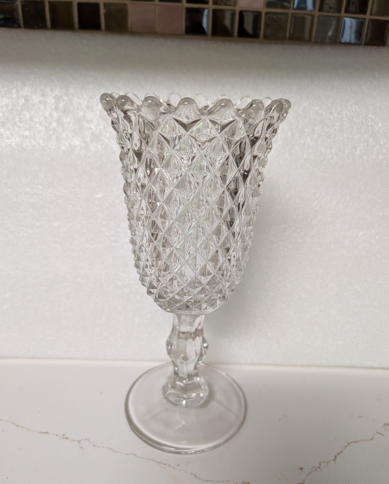 VTG Sawtooth Celery Vase Diamond Point Westmoreland Clear Glass