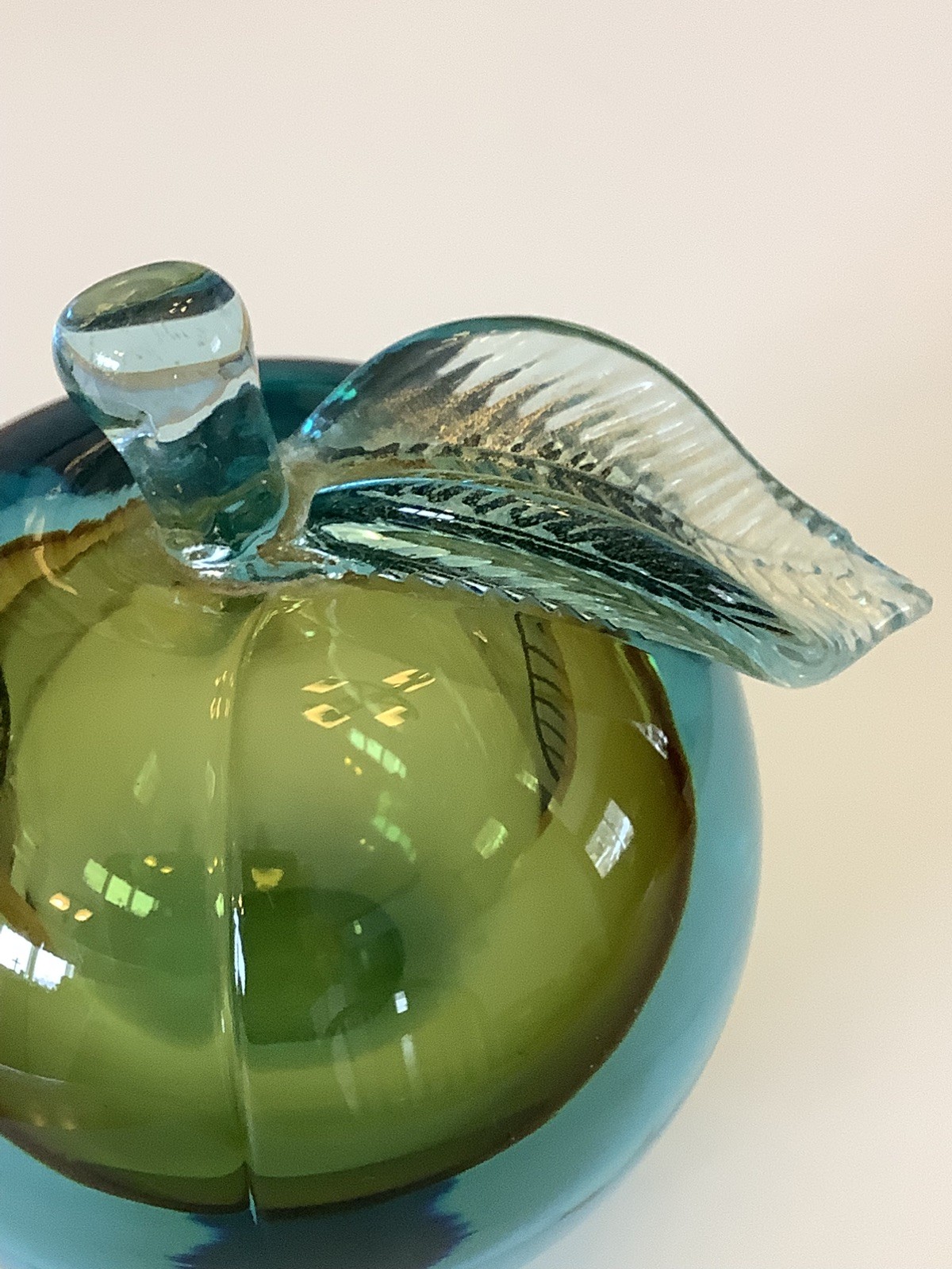 MURANO ART Glass Teal Blue Sommerso Adventurine Barbini Apple Bookend