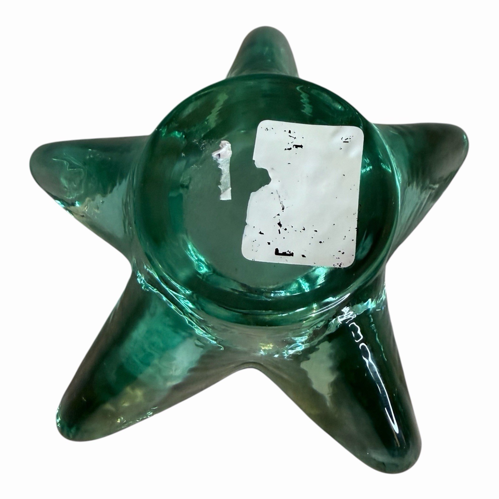 2 VTG VIDRIOS SAN MIGUEL STAR CANDLE HOLDERS GREEN TEAL RECYCLED ART GLASS