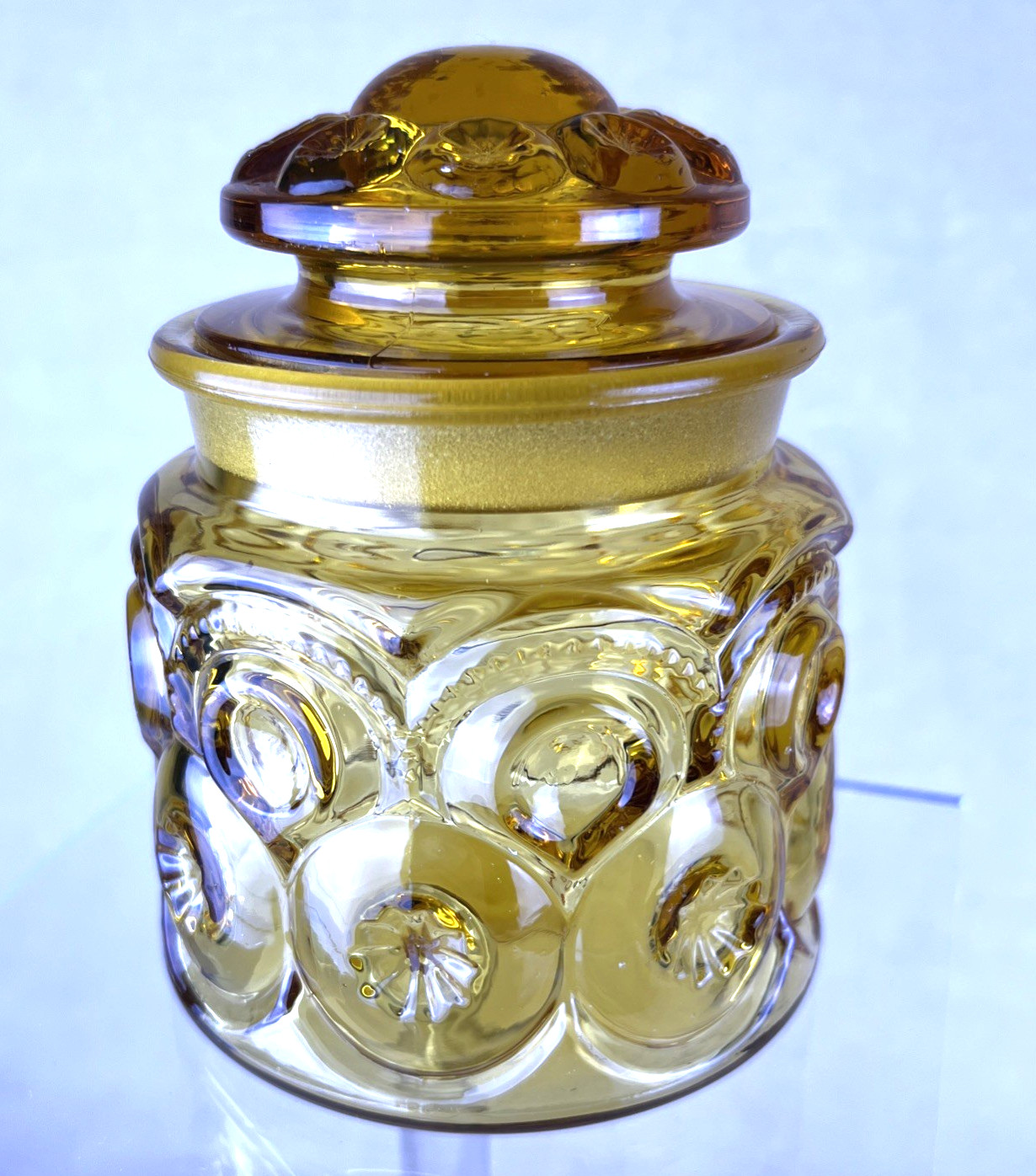 MCM LE Smith Glass Moon & Stars Amber Yellow Kitchen Storage Lidded Canister Jar