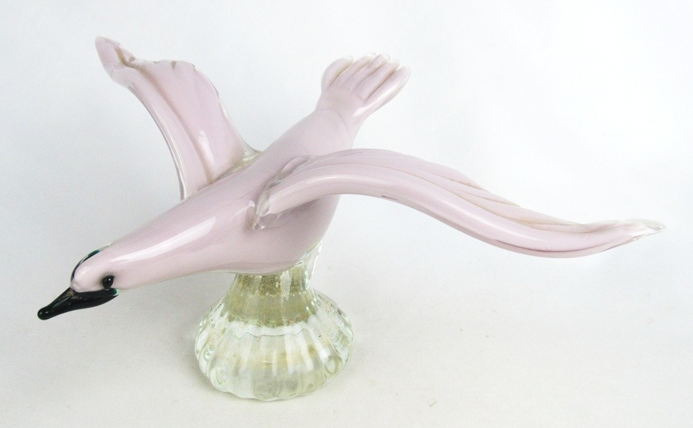 Vintage Large Pink Murano Glass Soaring Flying Bird Seagull Dove Figurine