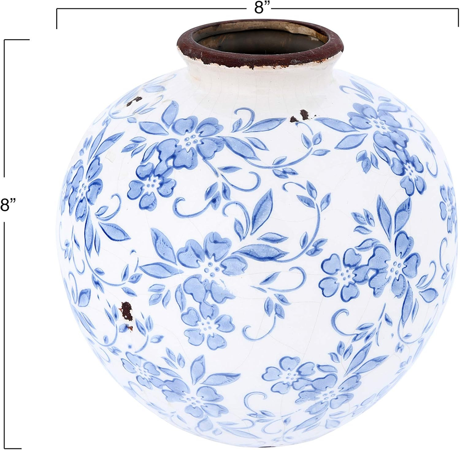 Creative Co-Op DF2720 8″ H Terracotta Floral Transferware Pattern & Crackle Fini
