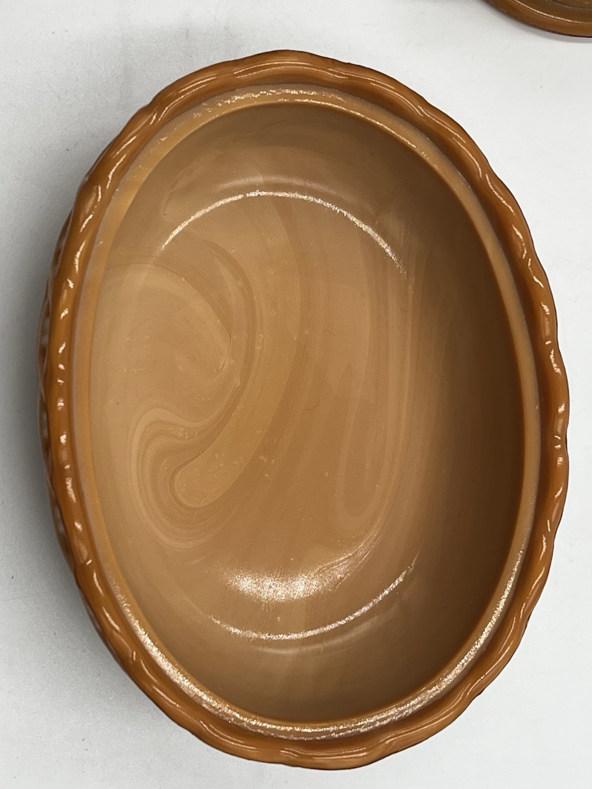 RARE LARGE LE Smith 2 pc. Chocolate caramel slag bunny/rabbit On Nest Candy dish