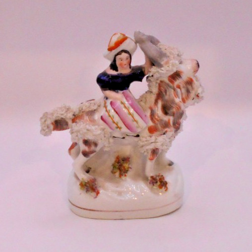 Antique Staffordshire Flatback Pottery, Princess Victoria on a Goat