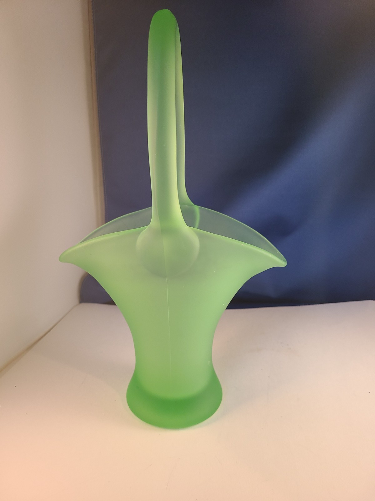 Vintage Tiffin Vaseline Glass Basket Yellow Green Satin Frost Uranium 11in Tall
