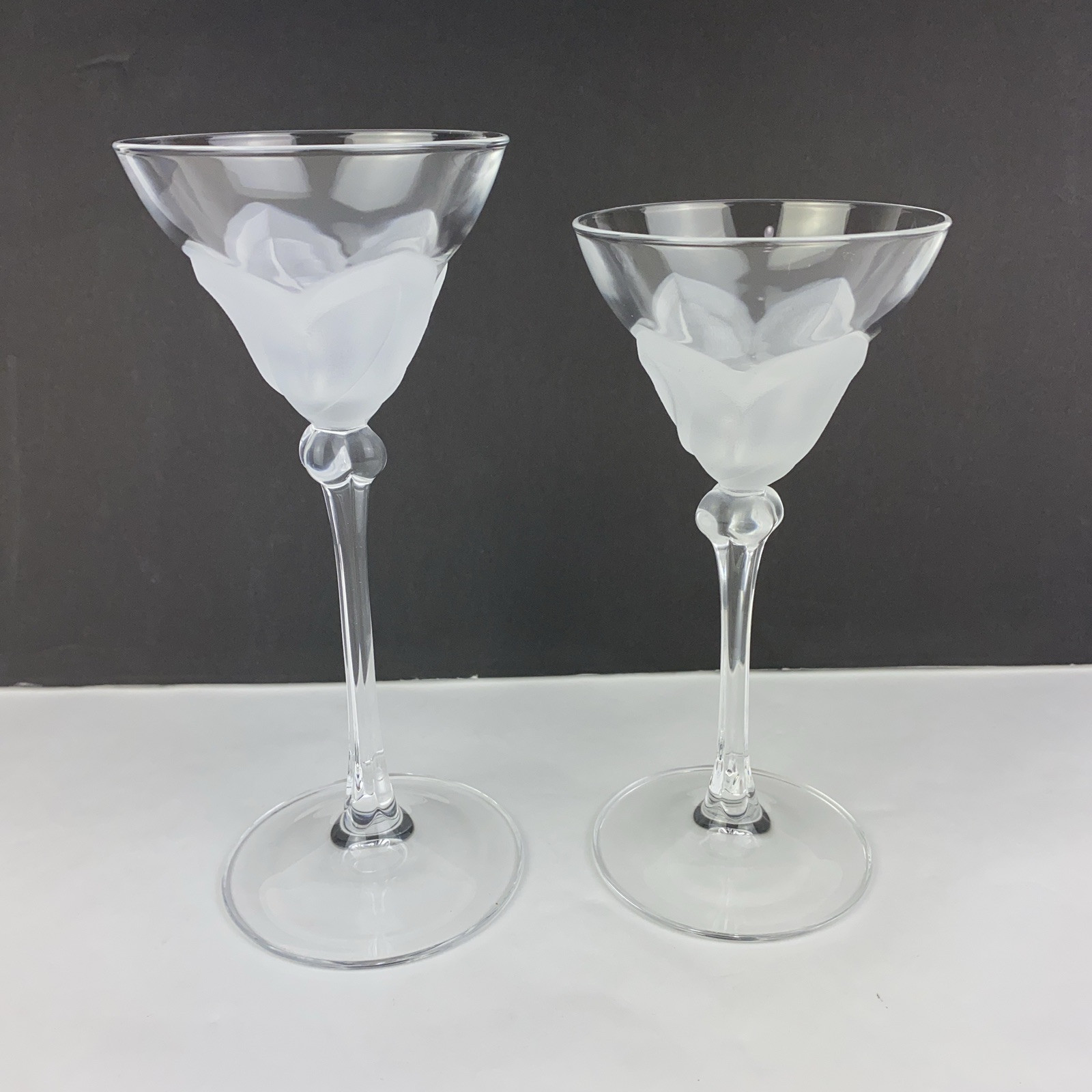 Cristal D’Arques Durand Florence Set of 2 Crystal Frosted Clear Candlesticks HTF