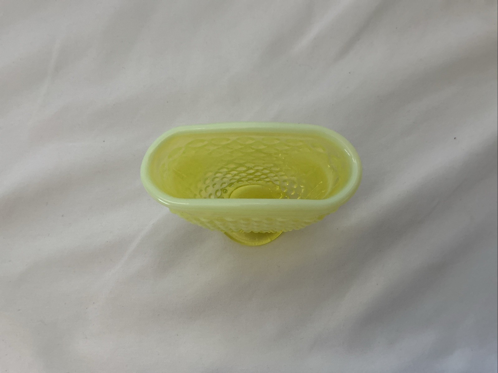 Fenton Hobnail Fan Vase Topaz Uranium UV Vaseline Opalescent Glass Glows 3.5”