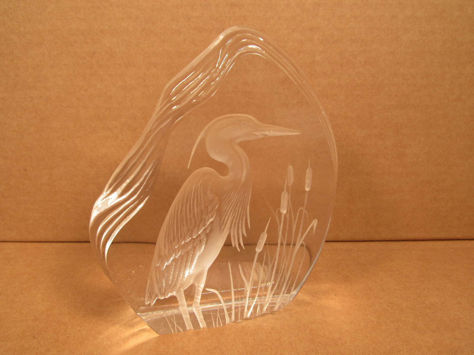Vintage Heron Crane Lead Crystal Art Glass Paperweight Artist Signed