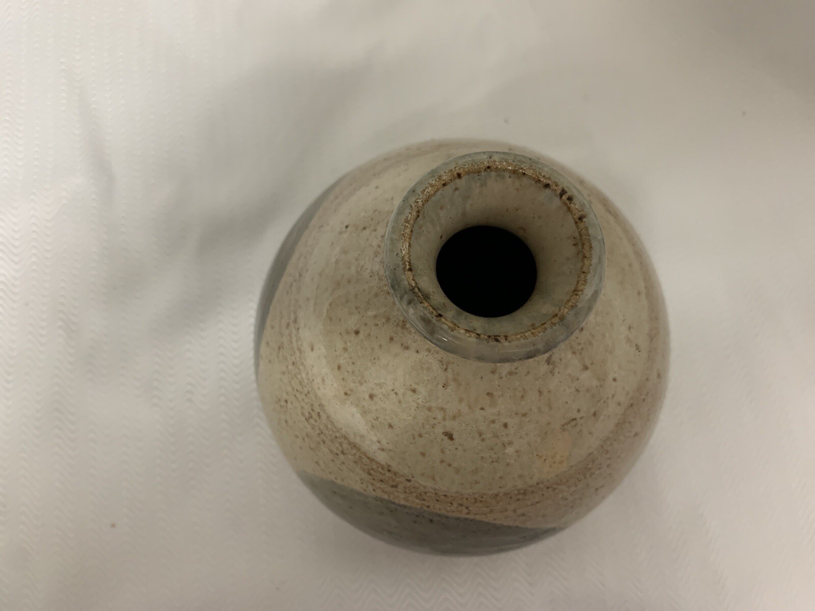 CLAY POTTERY VASE TAN BEIGE GRAY HANDMADE FARMHOUSE SIGNED
