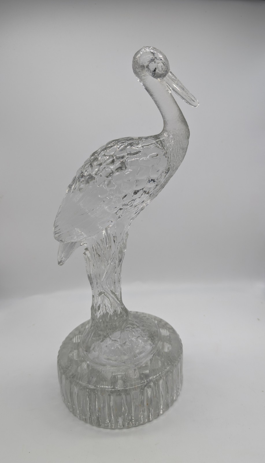 Vintage Cambridge Glass 12 Inches Tall Heron Flower Frog On Cut Base. Excellent!
