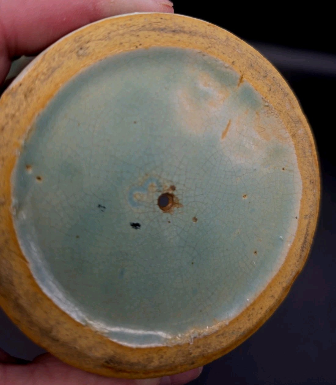 1920s McCoy Pottery Aqua Turquoise Sunburst Deco Cache Pot Jardiniere 4¼”