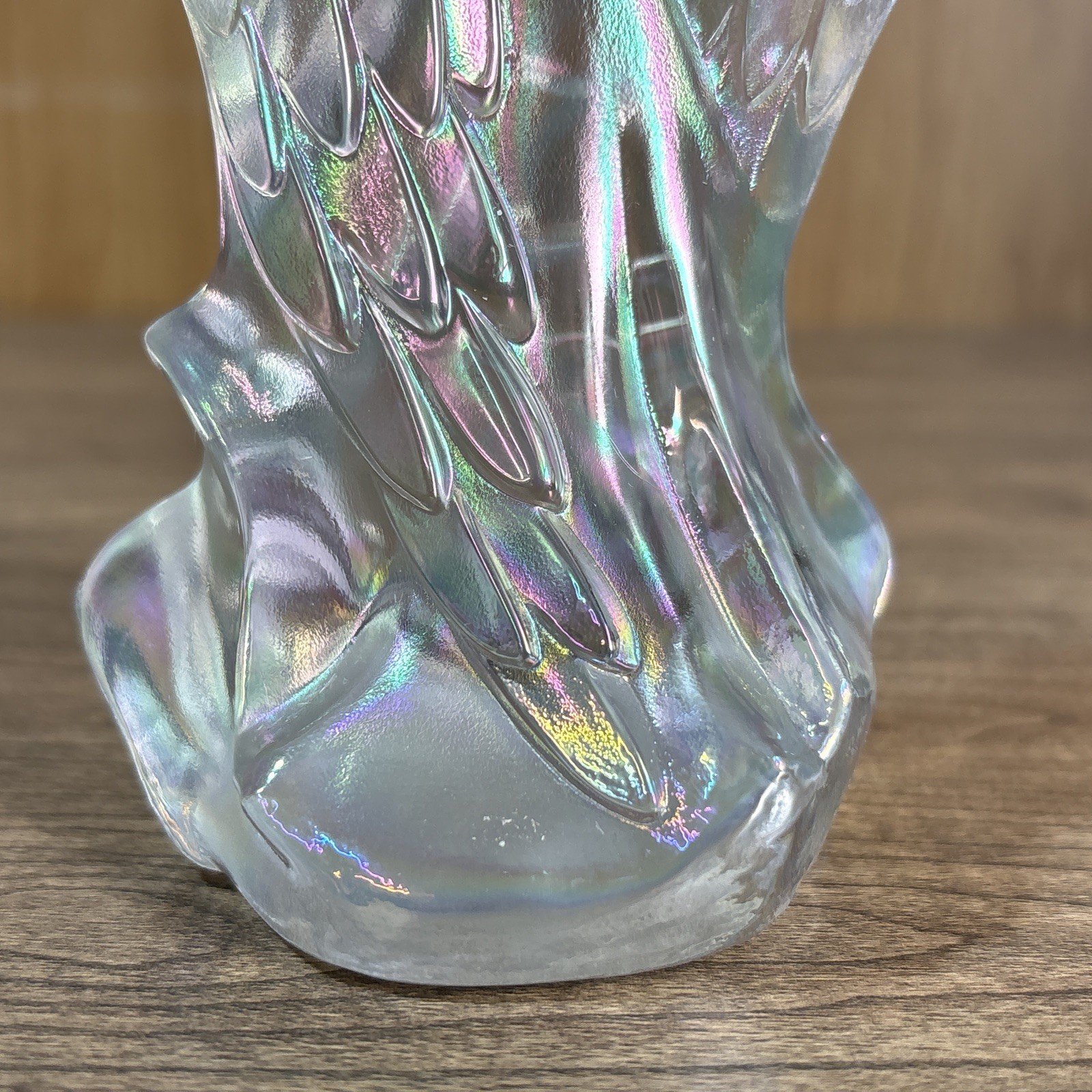 Rare NON Coralline Wings Fenton Art Glass Iridescent Angel Figurine White Clear