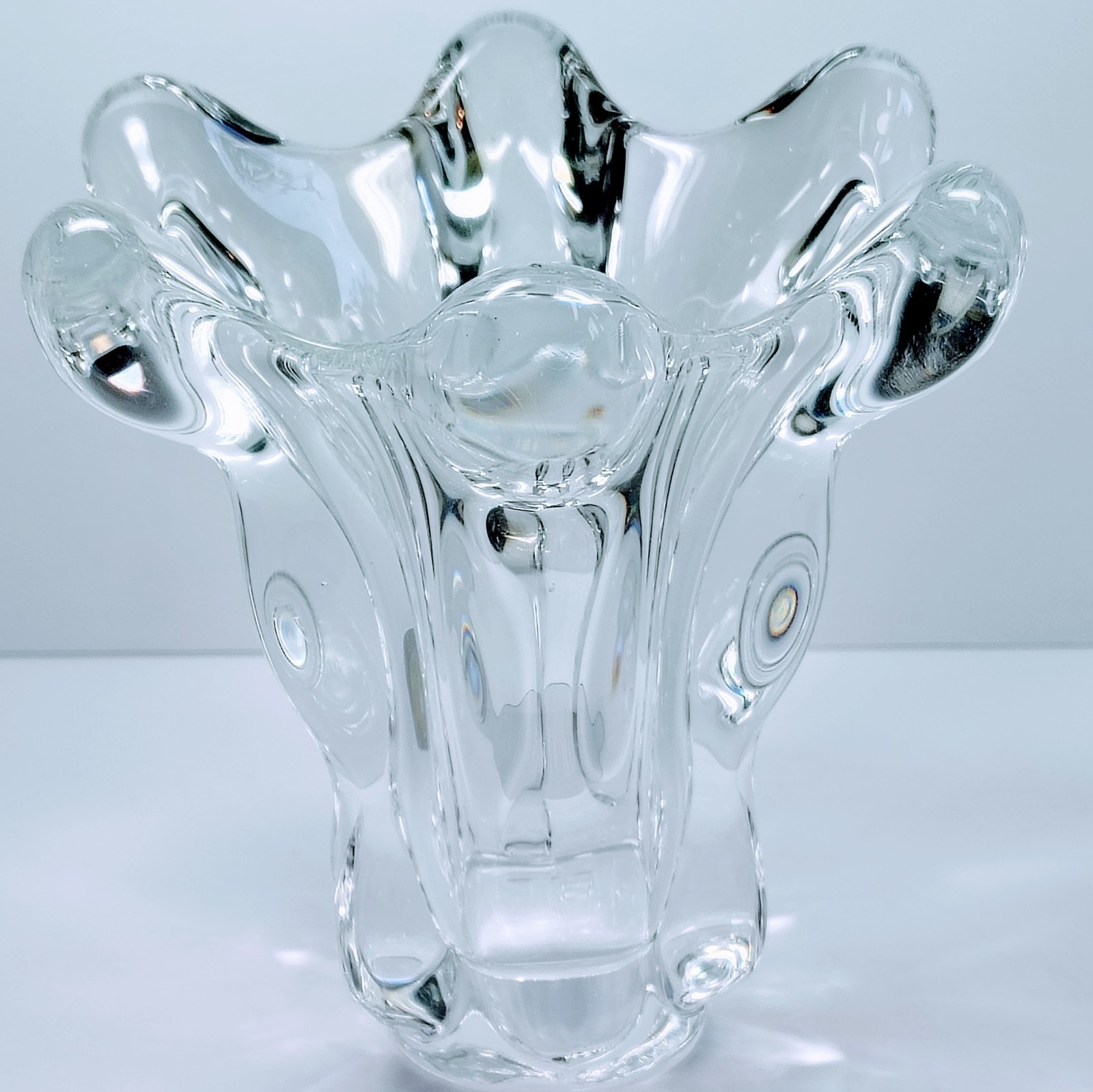 Vintage Art Vannes Le Chatel French Crystal Splash Vase MCM France Heavy