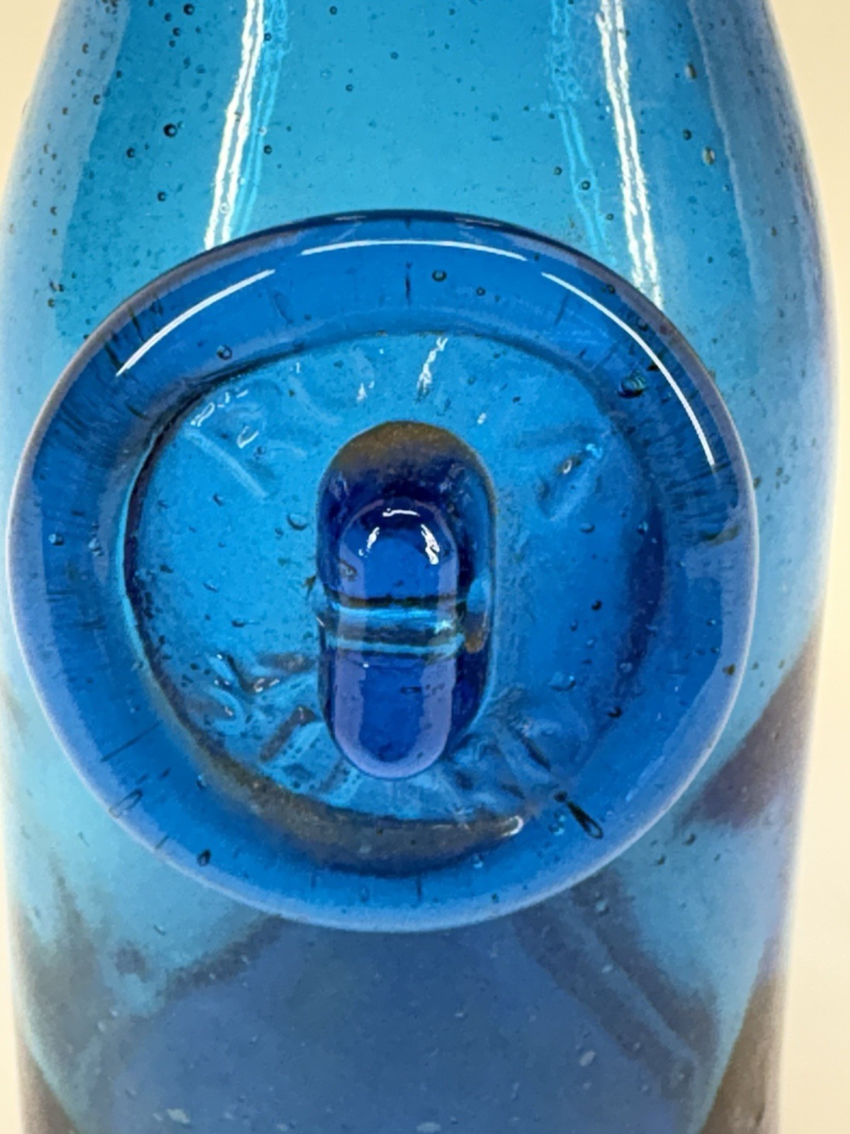Vintage Rossini Empoli Blue Art Glass Vase Made in Italy MCM Bubble Glass