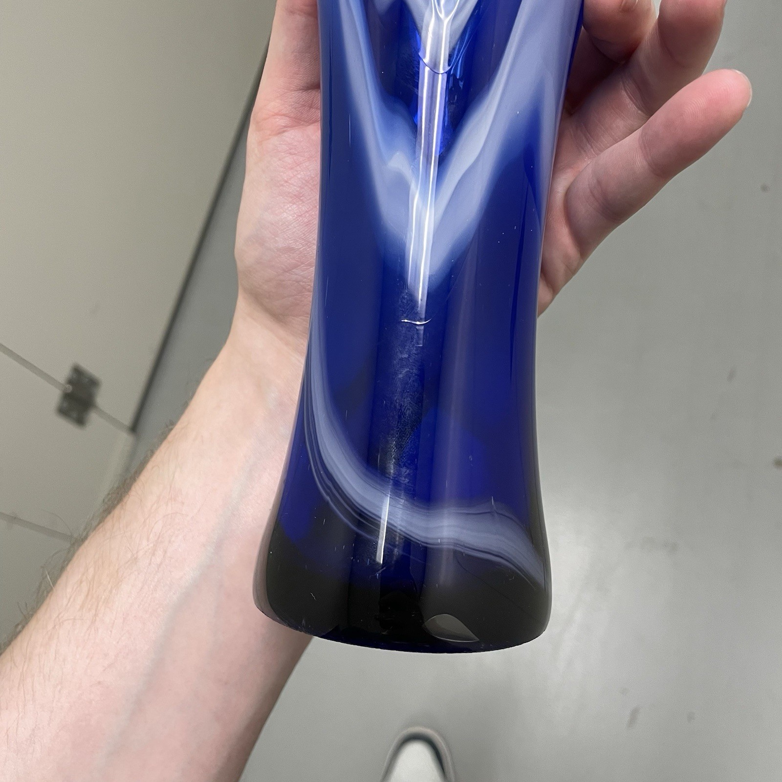 Vintage Murano Style Glass Cobalt Blue White Clear Splash Vase 15”