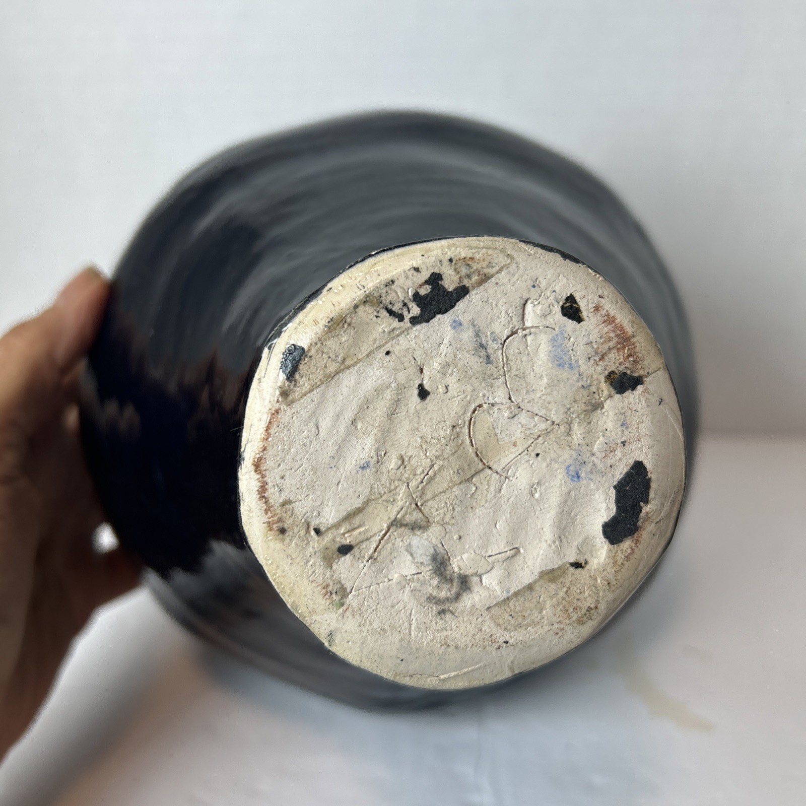 MCM Studio Art Pottery Handmade Vase Vessel Black Bold Colors Abstract Ceramic