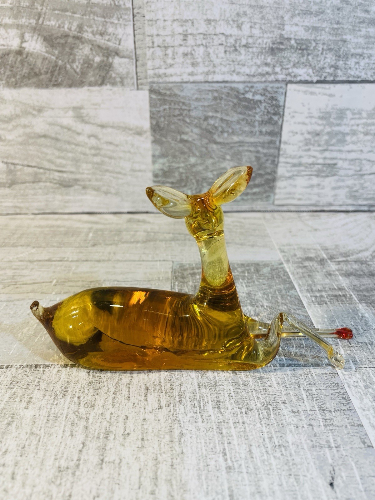 Vintage Hand Blown Amber Art Glass Deer / Fawn Christmas Holiday 6” Long