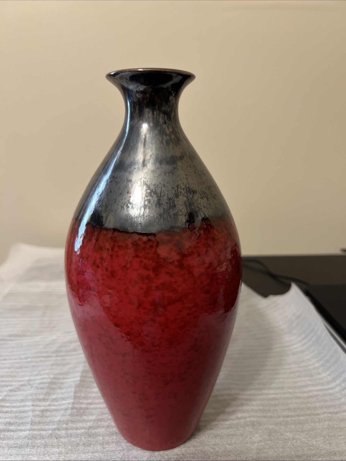 Vintage Flambé vase. Red And Black Glaze.