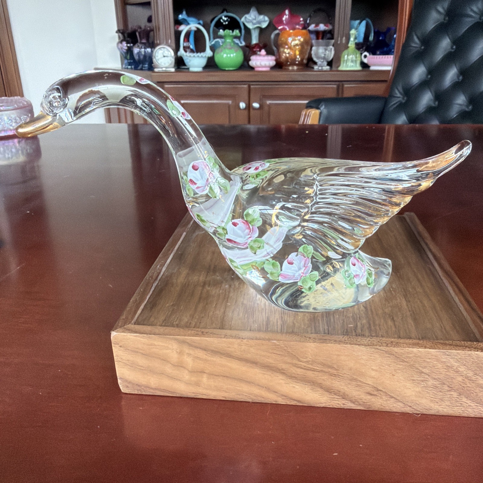 Heisey Glass Goose Wings Up Hand Painted by Abel’s-Wasserberg Co-Charleton Line
