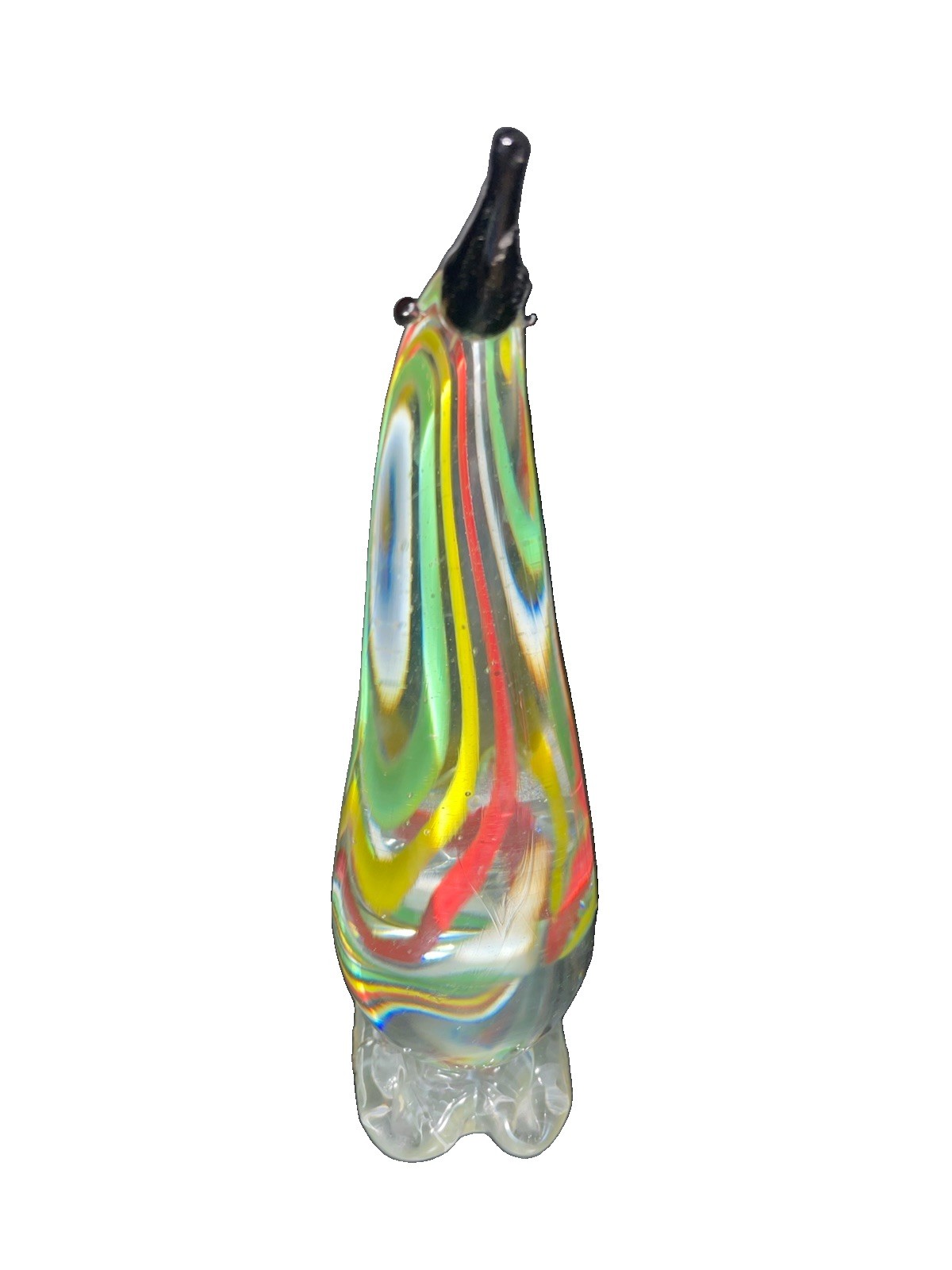 Mid-Century Murano Style Art Blown Glass Penguin Figurine Striped 10”