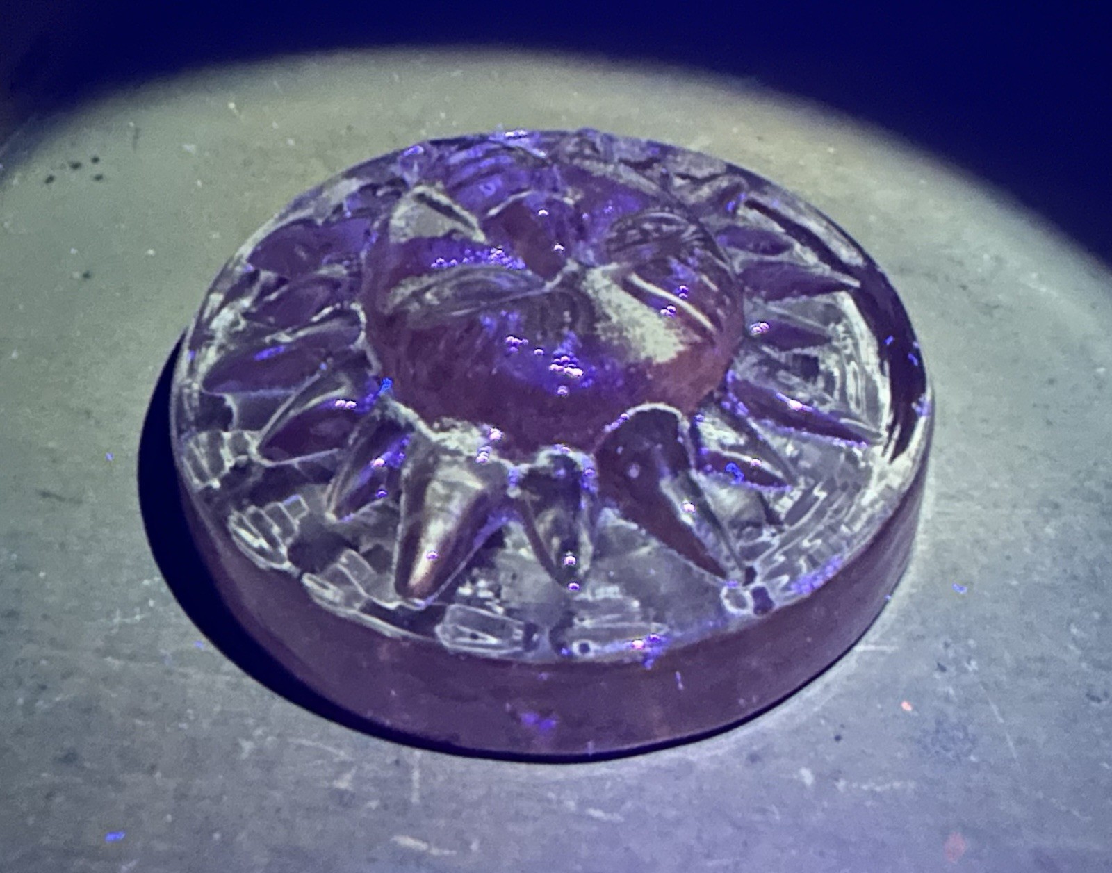 Blue Sunburst Flat Paperweight 3.25 Inches