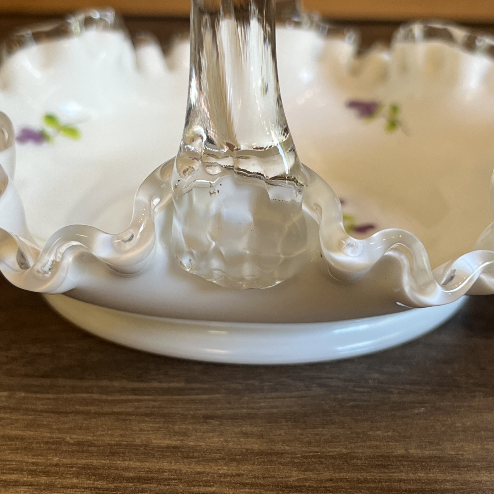 Vintage Fenton Glass Silver Crest Violets In The Snow Brides Basket M. Trembly