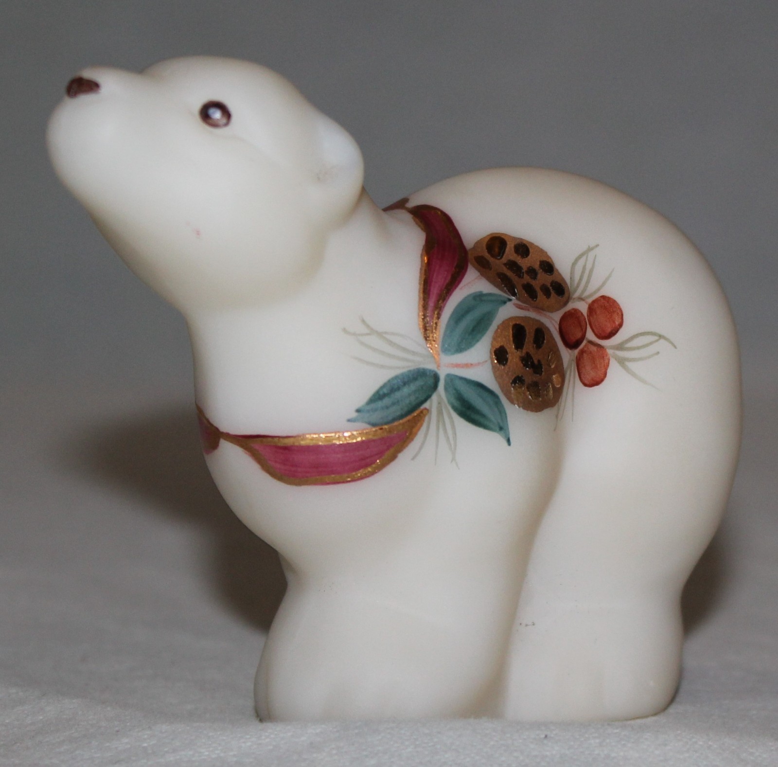 Vintage Fenton Glass Hand Painted Winter Polar Bear Signed 3 1/4″ tall x 4 1/4″