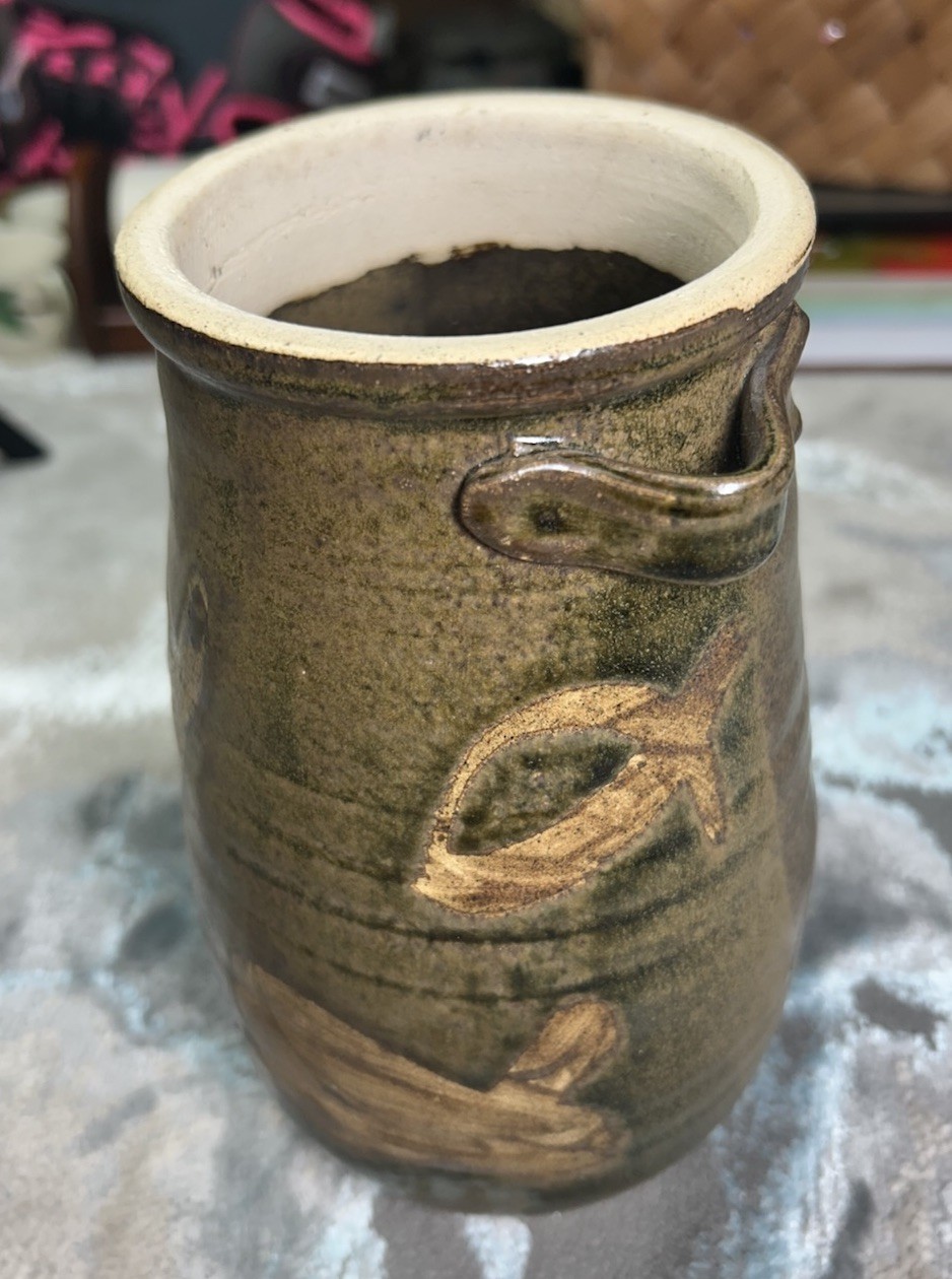vintage studio pottery ceramic vase Art Hand-thrown Wax-resist Glaze