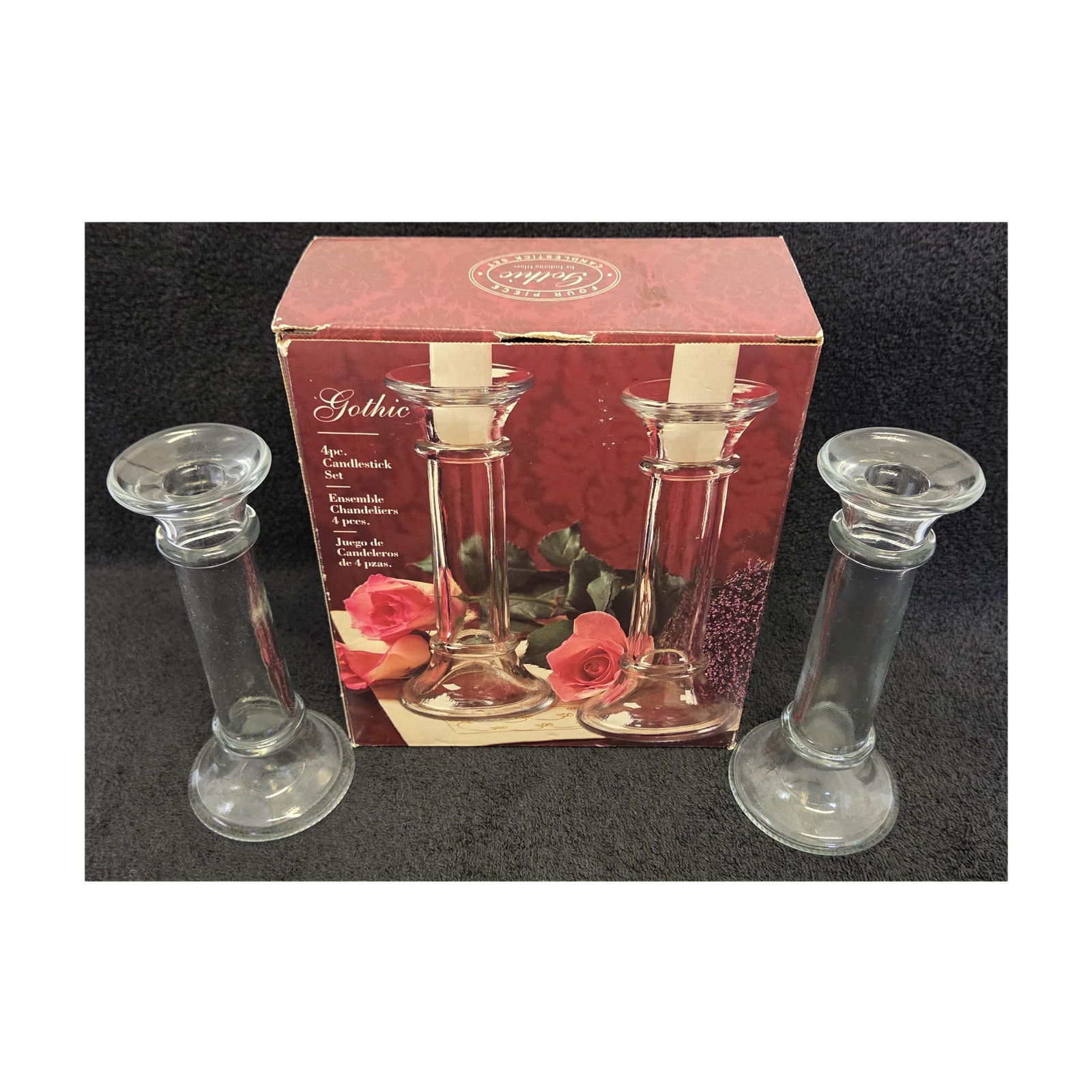 Galina Gothic Clear Glass Candlestick Holders 2pc Set Beautiful Home Decor