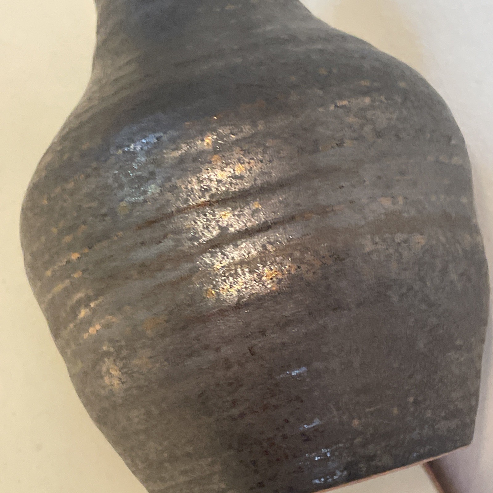 Studio Modern Art Pottery 6.5” Tall Charcoal Vase with Shimmering Glaze-EUC