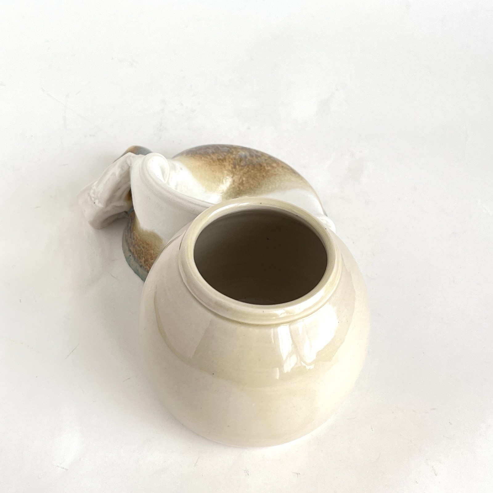 Squashed Melted Mug With Pot Planter Vase Art Pottery Cream And Brown Signed HB