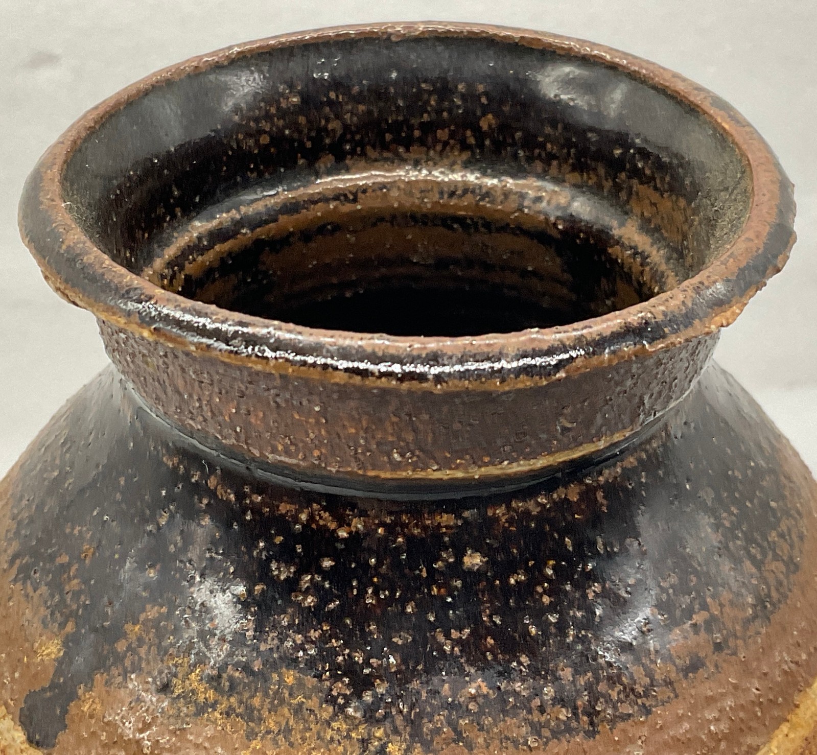 Vintage Art Pottery Brown Textured Vase Signed Christine 10-1/4″ H