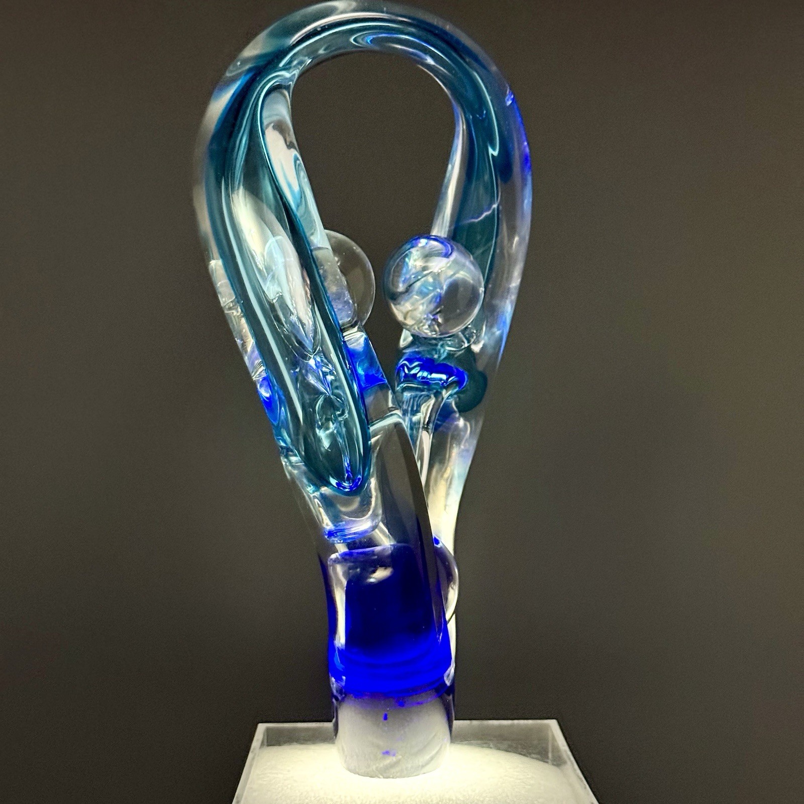Studio Art Glass Sculpture Abstract Family Infinity Form Cobalt Aqua Hand Blown