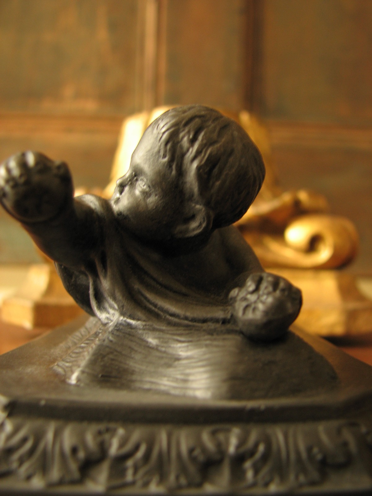 Antique 18thC Wedgwood English Basaltware Baby Figurine Figure Basalt Ware