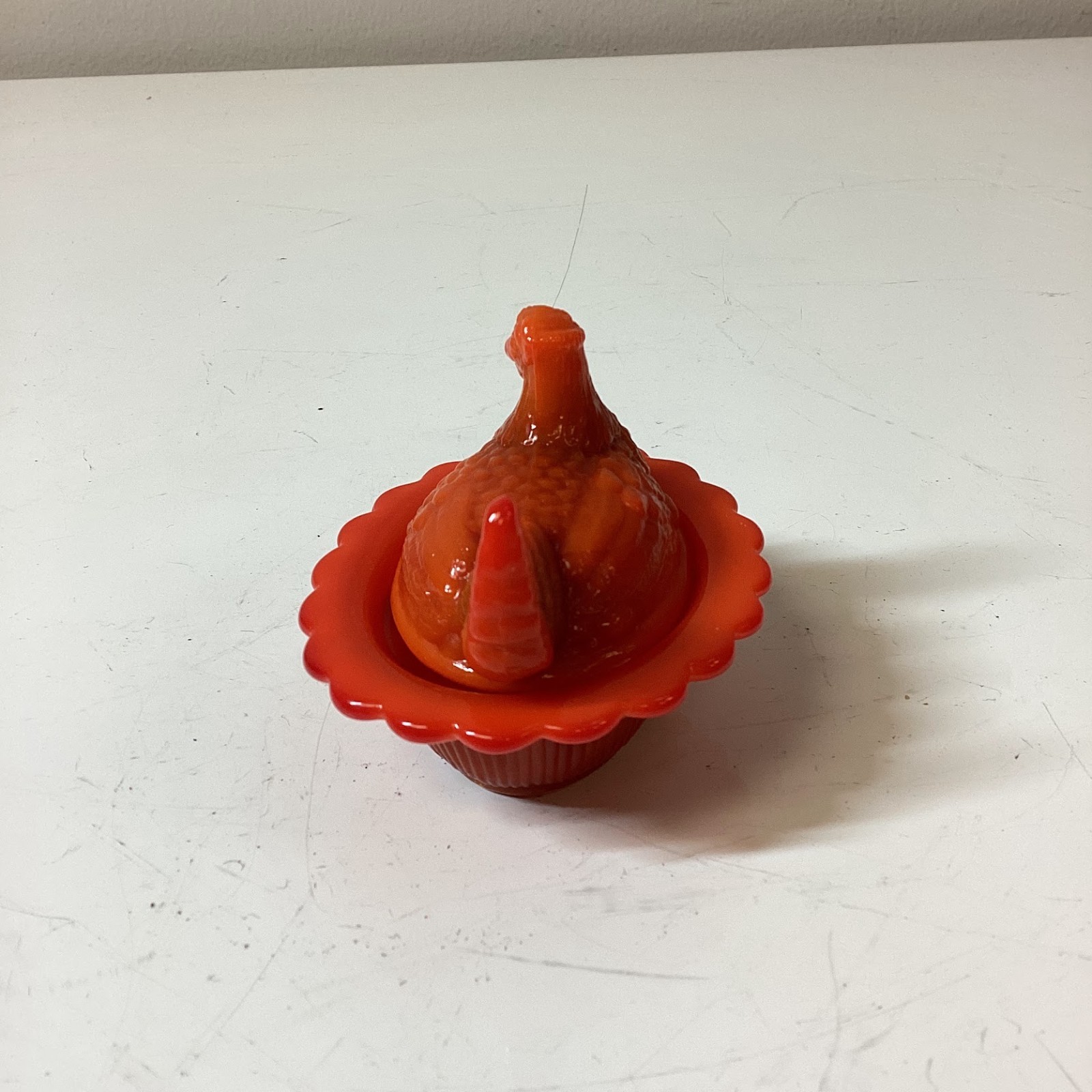 Vintage Mosser Mini Hen On Nest Orange Red Yellow UV Glow