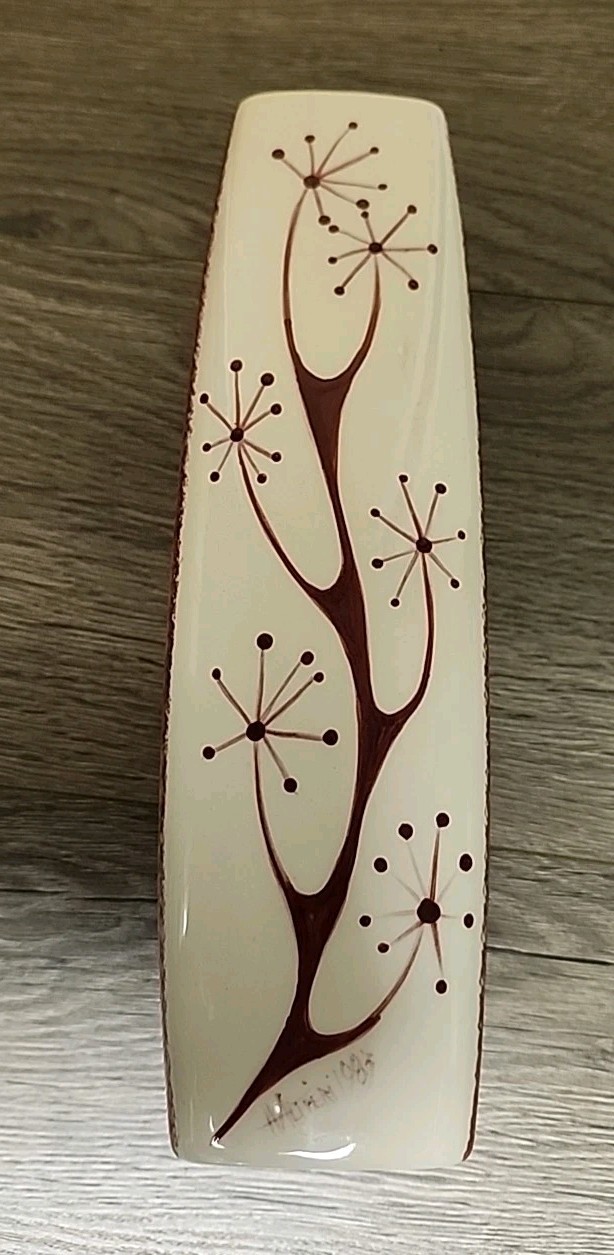 Atomic Burst Ceramic Vase Vtg Abstract Dp Red Starburst Spongeware Signed/dated