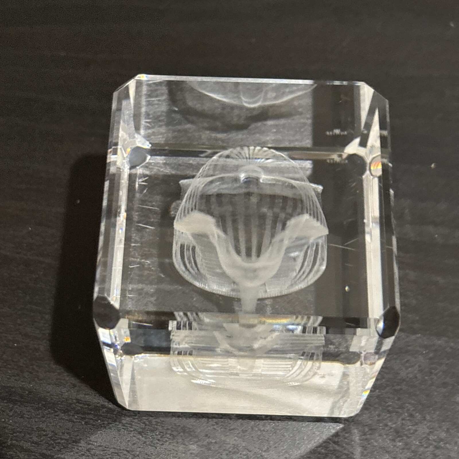 Asfour Crystal Egyptian Figurine Sculpture Cube Signed Egypt King 2.5”