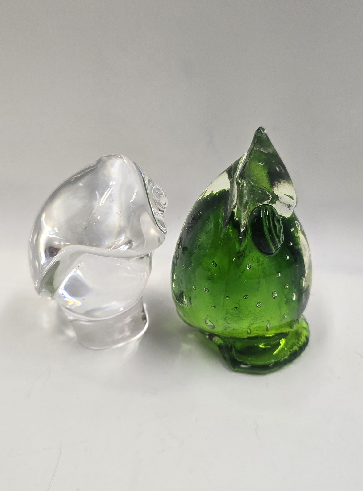 Vintage Atlantis Portugal Art Glass Owl Figurine & Green Controlled Bubble Owl