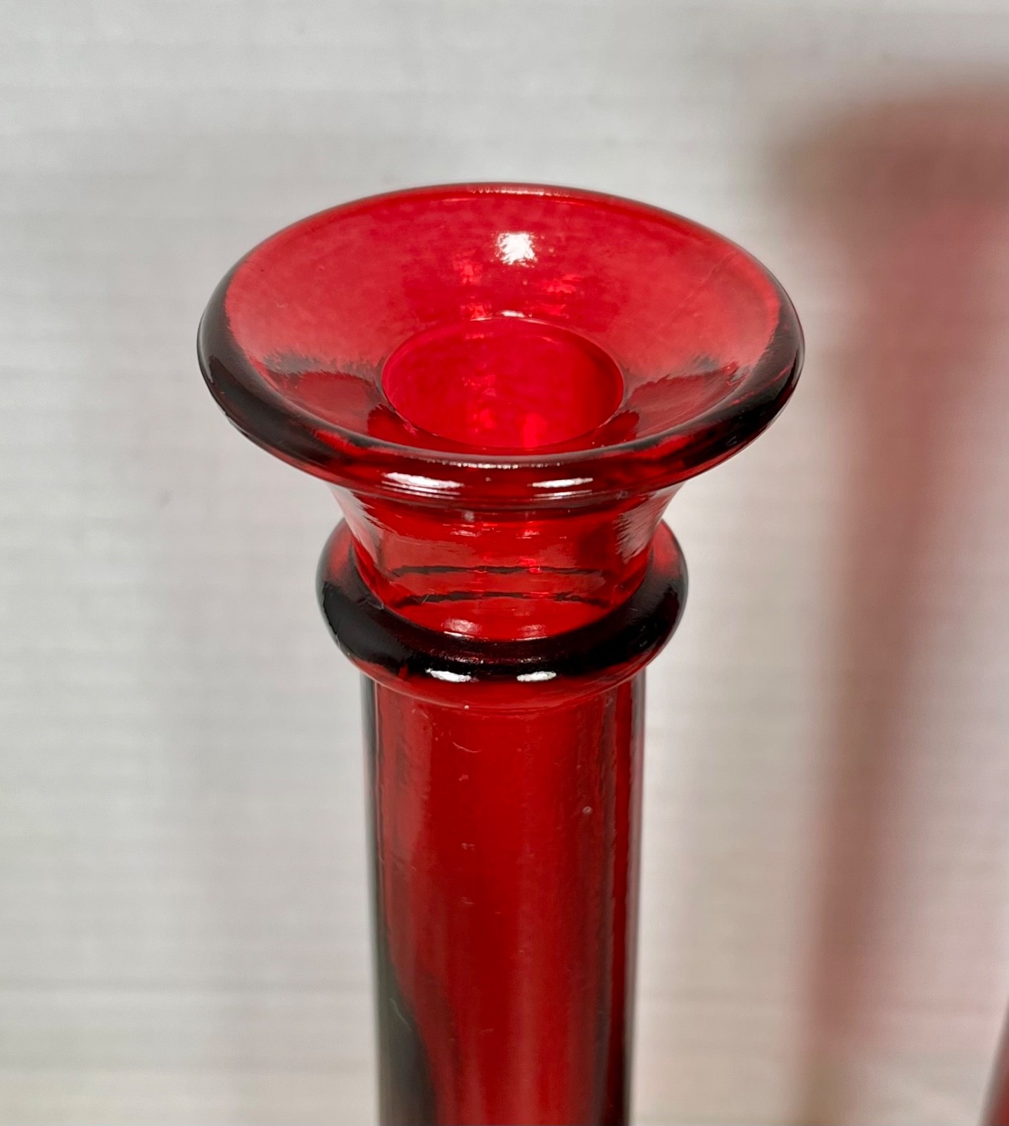Vintage Set Of 2 Ruby Red Indiana Glass 9” Taper Candlestick Holders