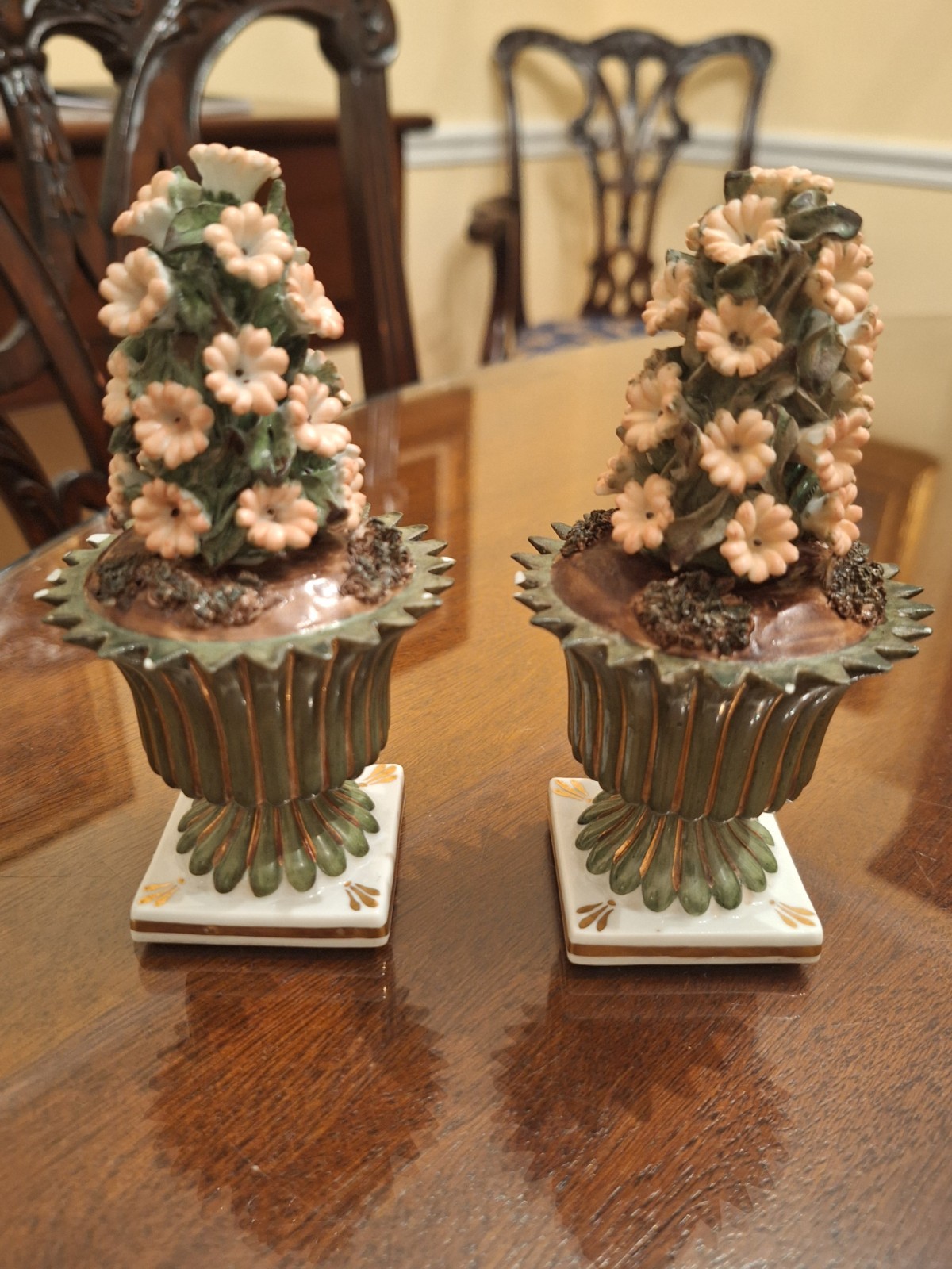 Set of Two Mini Capodimonte Floral Topiaries